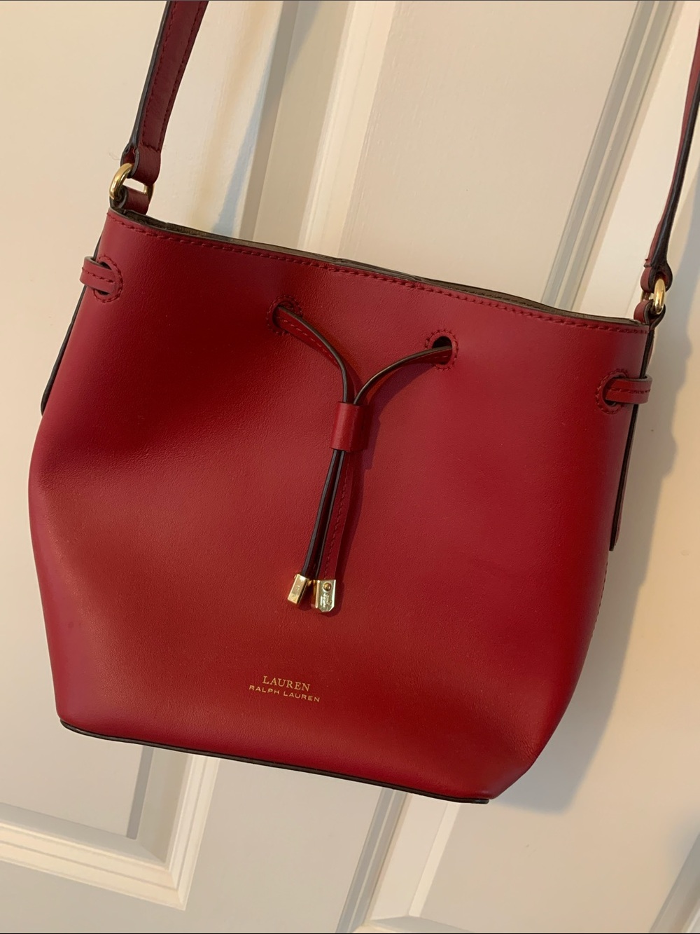 Lauren Ralph Lauren Red Drawstring Leather Crossbody
